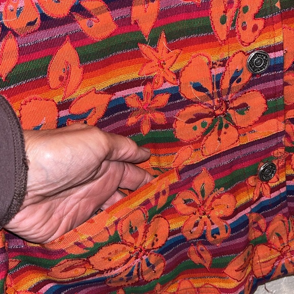 Vintage Chico’s Tropical Floral Hawaiian Embroidered Jacket Artsy Jean Jacket - Picture 4 of 8